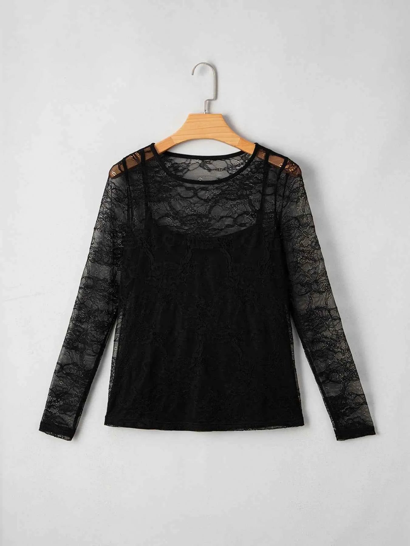 Lace Crochet Mesh Patched Slim Fit Long Sleeve Top c4794999-42be-49ab-a43f-7377ffb60bc2-Max-Origin