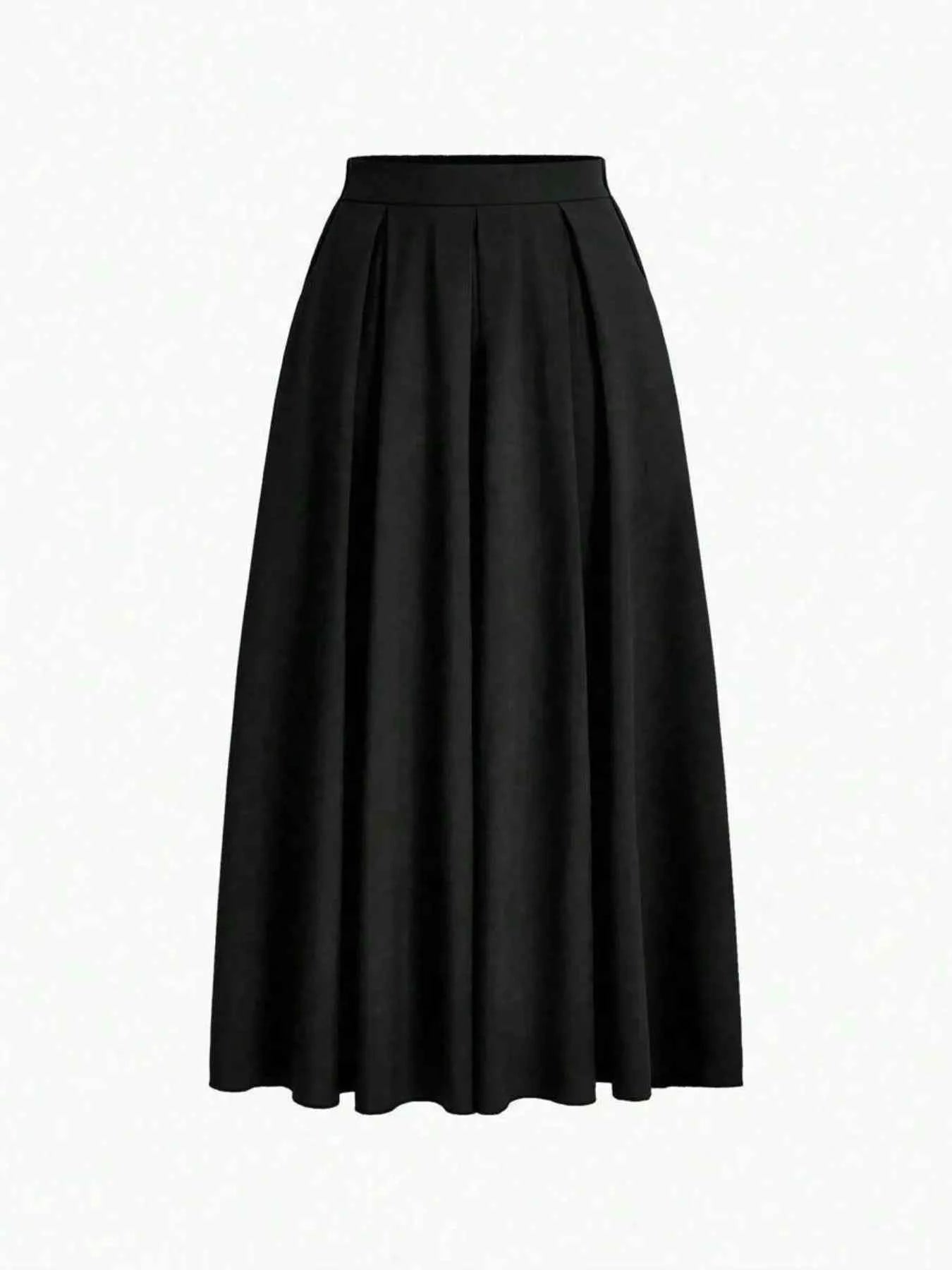Elastic Waist Pleated Detail Skirt Black c47c4c26-5640-4913-813e-01c1c2e49d5f-Max-Origin