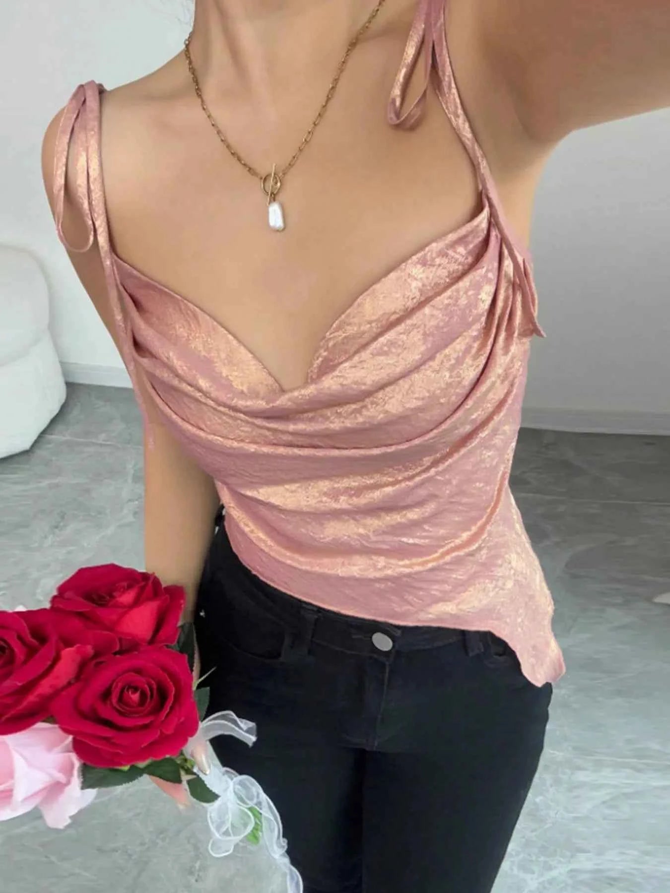 Tie Shoulder Cami Top with Ruched Detail c47d0866c14e458da32b41bc2955dfe4-Max-Origin