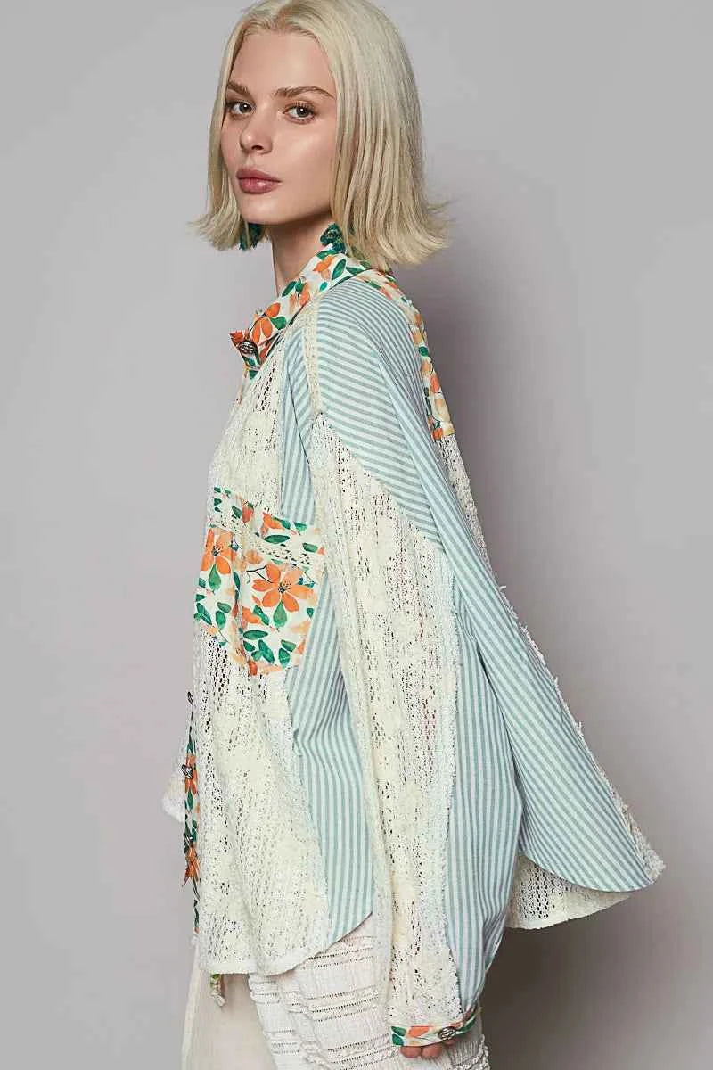 POL Lace Long Sleeve Shirt with Floral and Striped Pattern c47d1c09-554a-4aff-ae2a-1a09644ce669-Max-Origin