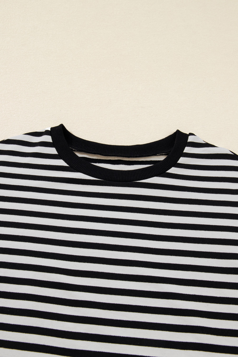 Black Striped Round Neck Contrast Trim Bell Sleeve Top c485f34fed6ead10