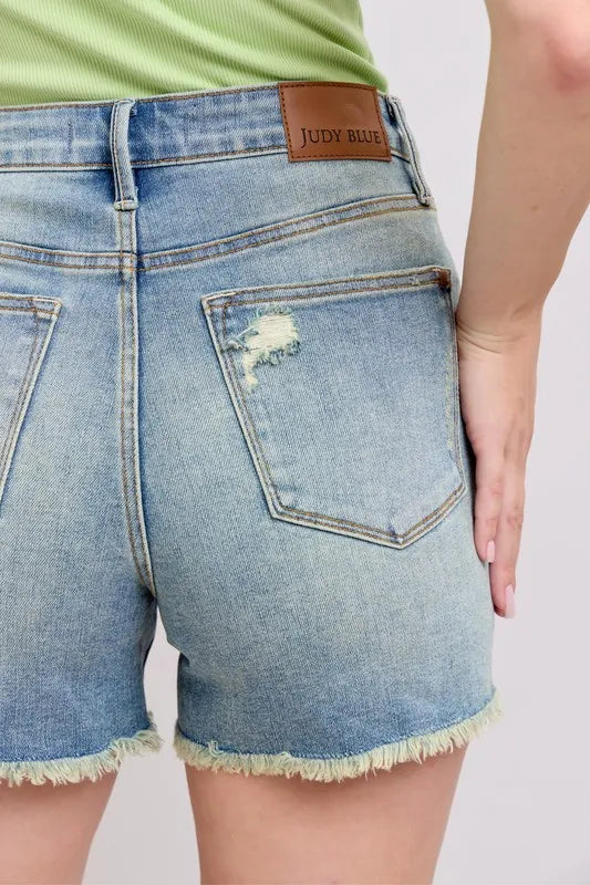 Judy Blue Full Size High Rise Washed Fly Stitch Detail and Destroy Denim Shorts Plus Size c4883e2e813244e887dbecf3fcb4a466-Max-Origin