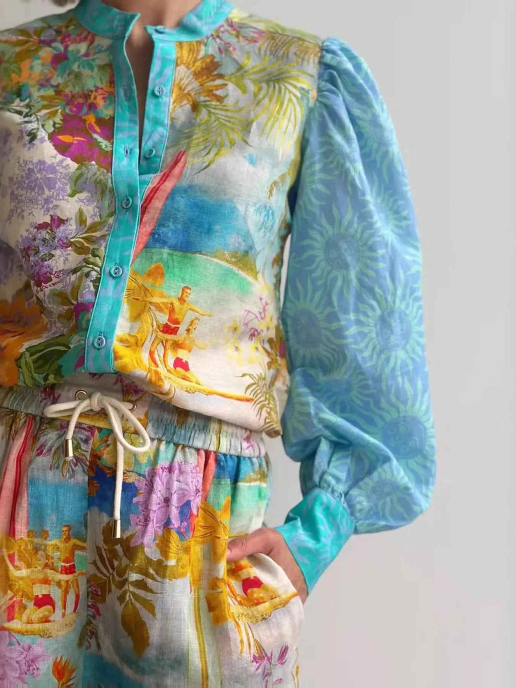 Printed Button Up Shirt and Shorts Set c48ad0f7d1e148fc9da8020fc7a54fef-Max-Origin