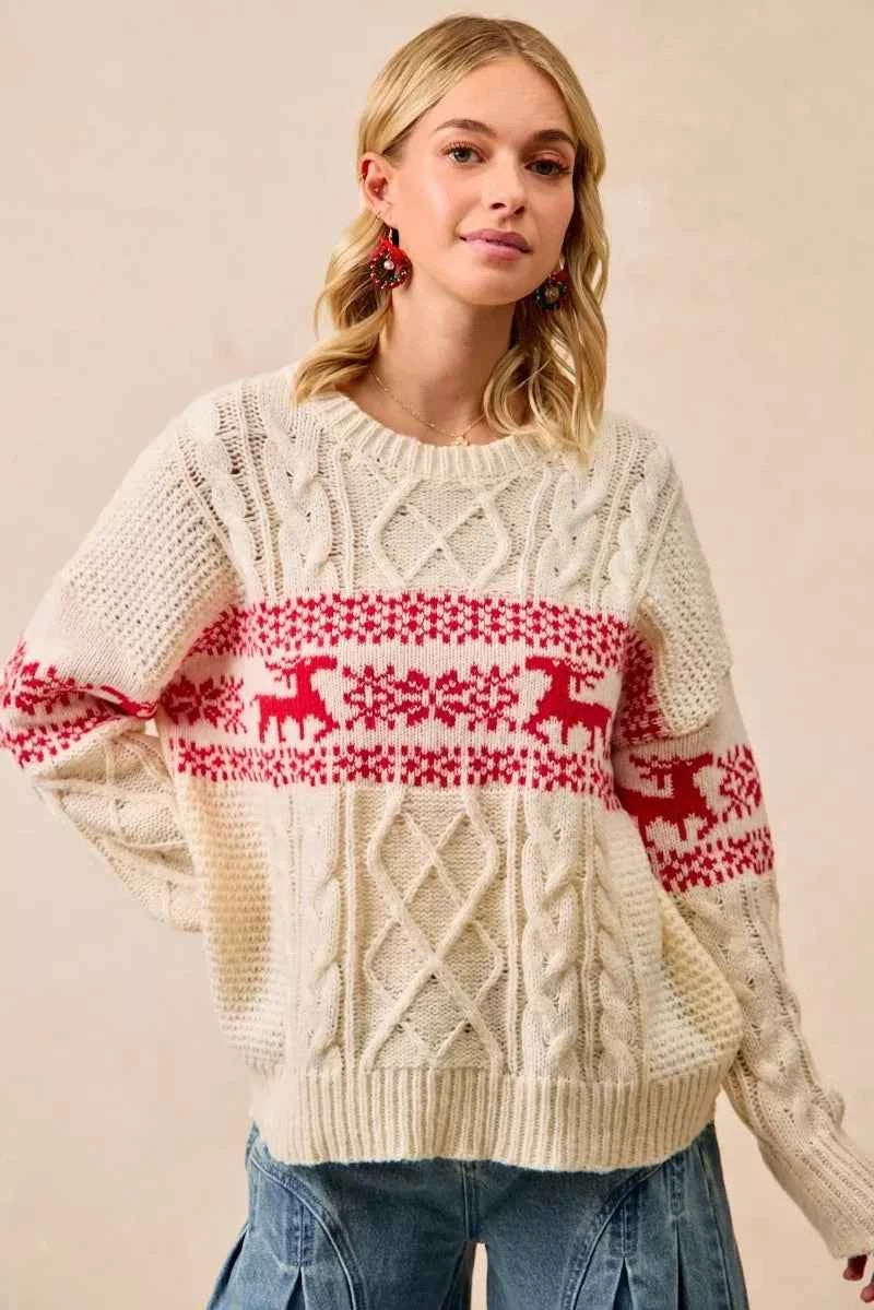 BiBi Christmas Theme Patterned Cable Knit Sweater c49b04ebce2f40079a6115f3a13e6305-Max-Origin