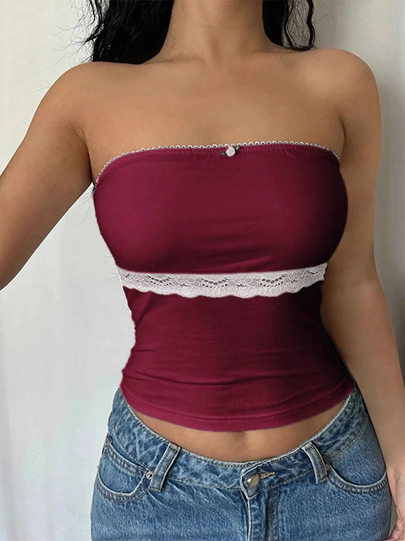 Lace Trim Tube Top Burgundy c49b9c91-cc2e-43a1-b98a-5aa14e8b61ff-Max-Origin
