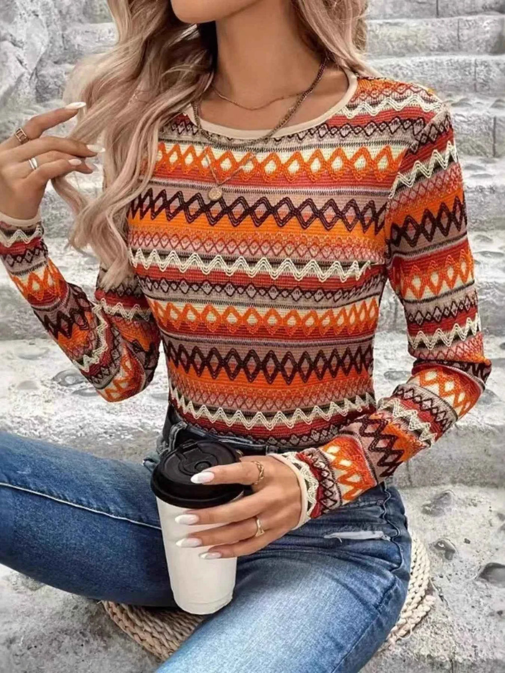 Bohemian Geometric Pattern Long Sleeve T-Shirt c49c02e8ea42419885c5140d46fbfc09-Max-Origin