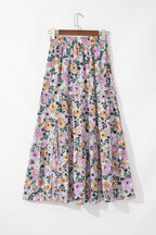 Sky Blue Bohemian Floral Print Tiered Maxi Skirt with Split c49d89146932991f