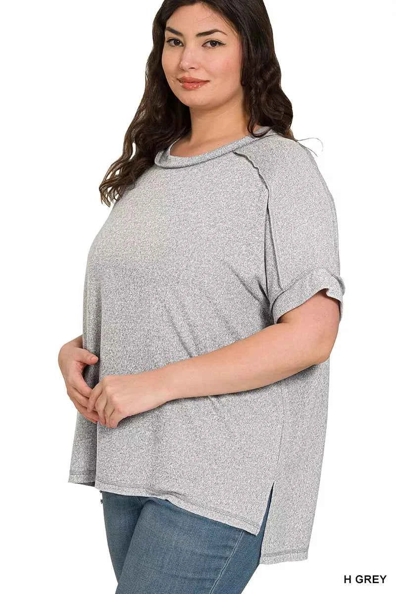 Zenana Full Size Soft Melange Hacci Short Sleeve Hi-low Tee Plus Size c49de3dc-1ecc-4481-8ec2-07b6206fa287-Max-Origin