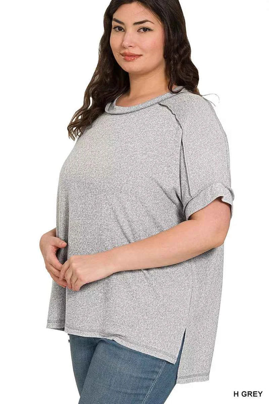 Full Size Soft Melange Hacci Short Sleeve Hi-low Tee Plus Size c49de3dc-1ecc-4481-8ec2-07b6206fa287-Max-Origin