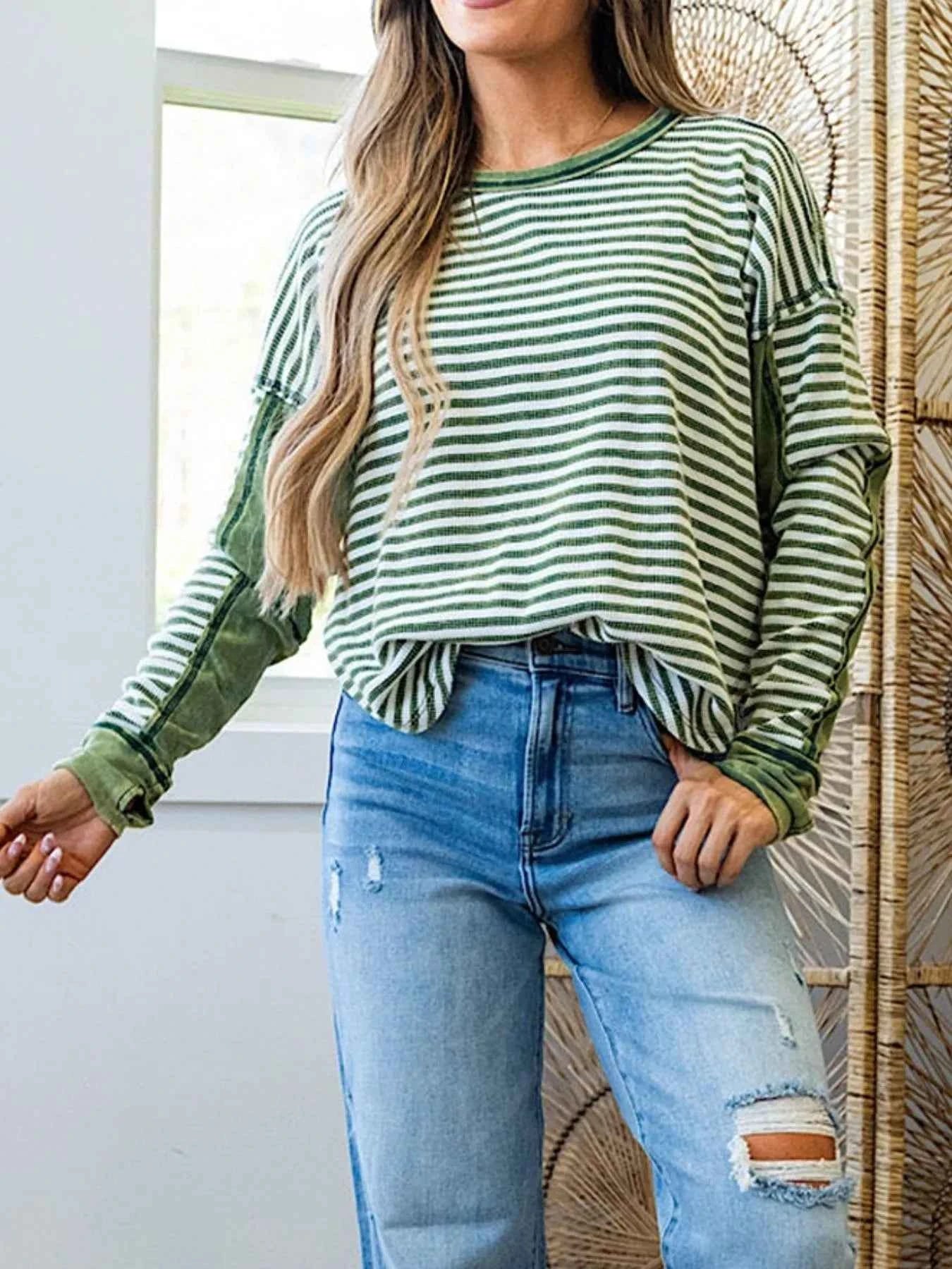 Striped Round Neck Long Sleeve Sweatshirt c4a11c65-b926-47eb-8f19-d1f0ee8f01bf-Max-Origin