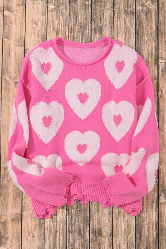 Valentine Heart and Floral Pearl Beaded Sweater c4aa8f2c-bba0-4ee1-bd10-8023d90795f0
