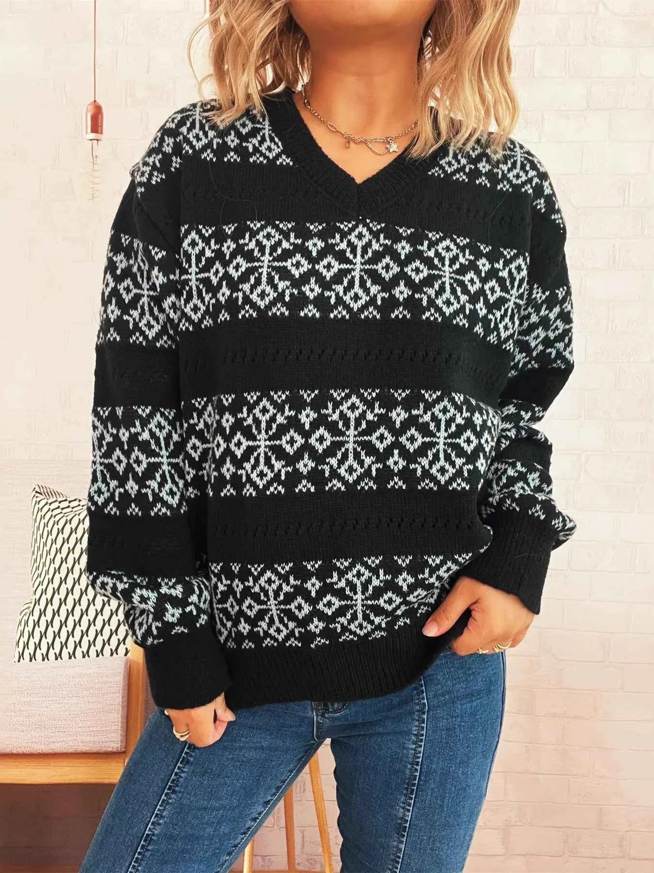 Contrast Ribbed hem Long Sleeve Sweater c4ab7012cea346b09311eae81a76c0b4-Max-Origin