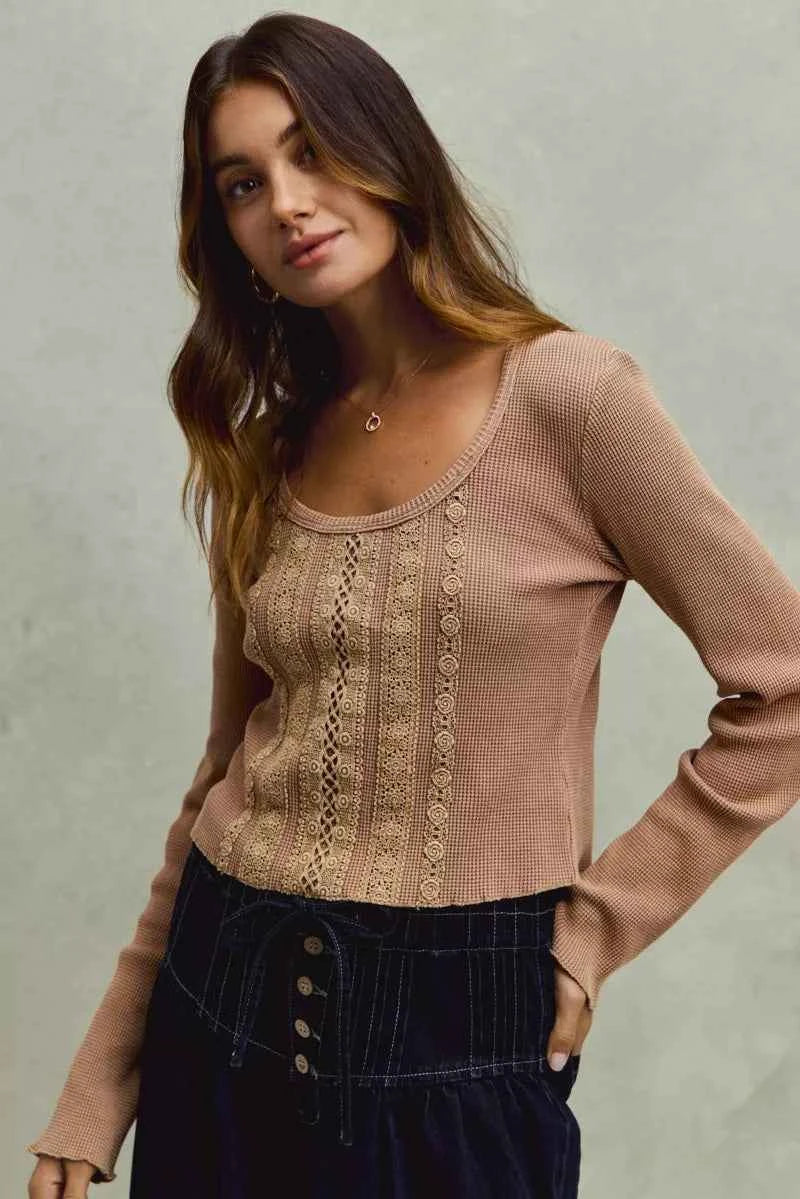 SO ME Vintage Washed Lace Crop Thermal Washed Knit Top c4abc7ecd7ac414c81e23ce51d3da47c-Max-Origin
