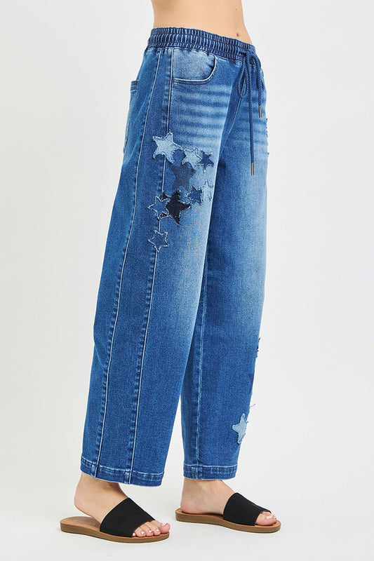 Elastic Band Slouchy Cropped Barrel with Star Patch c4b82c99cb7c4eb08029e1eb524f93a0-Max