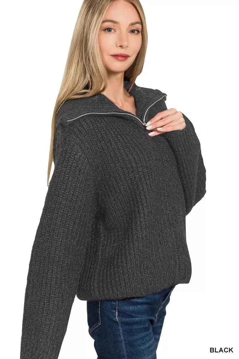 Zenana High Neck Full Zip Sweater Cardigan c4bcd514102940b4a4068689424cdfe7-Max-Origin