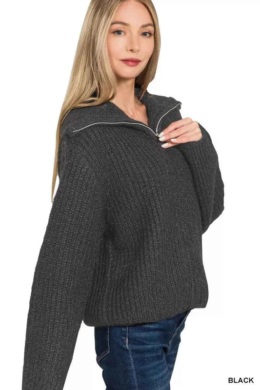 High Neck Full Zip Sweater Cardigan c4bcd514102940b4a4068689424cdfe7-Max-Origin