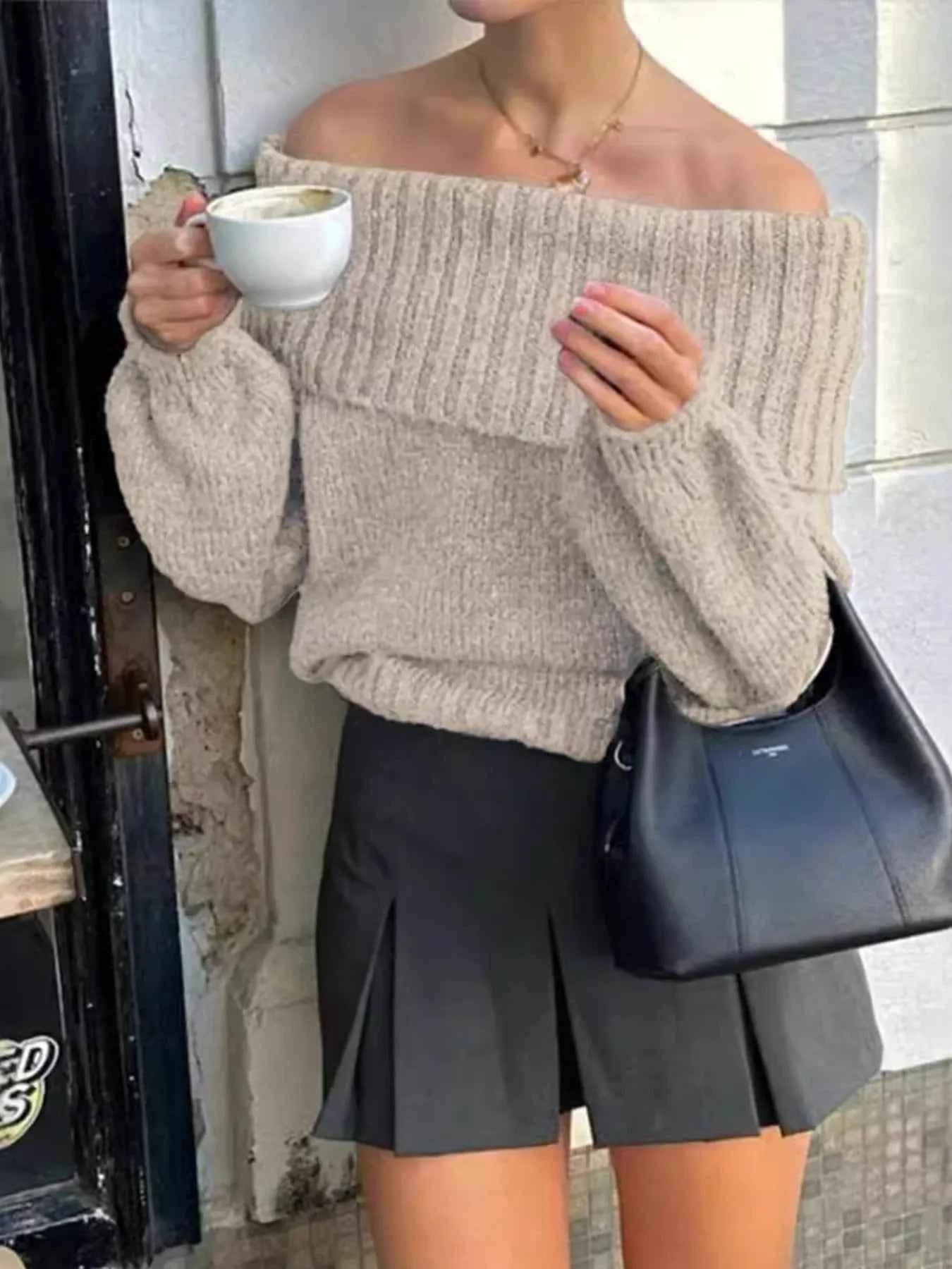 Off-Shoulder Ribbed Long Sleeve Sweater c4c4c7abda5249129ebc362945bcb498-Max-Origin