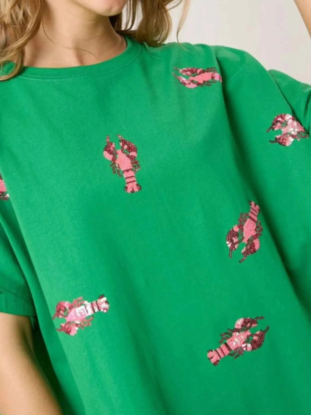 Sequin Lobster Round Neck T-Shirt c4cc4297-18c7-452b-bcac-79e6f16a44d3-Max-Origin