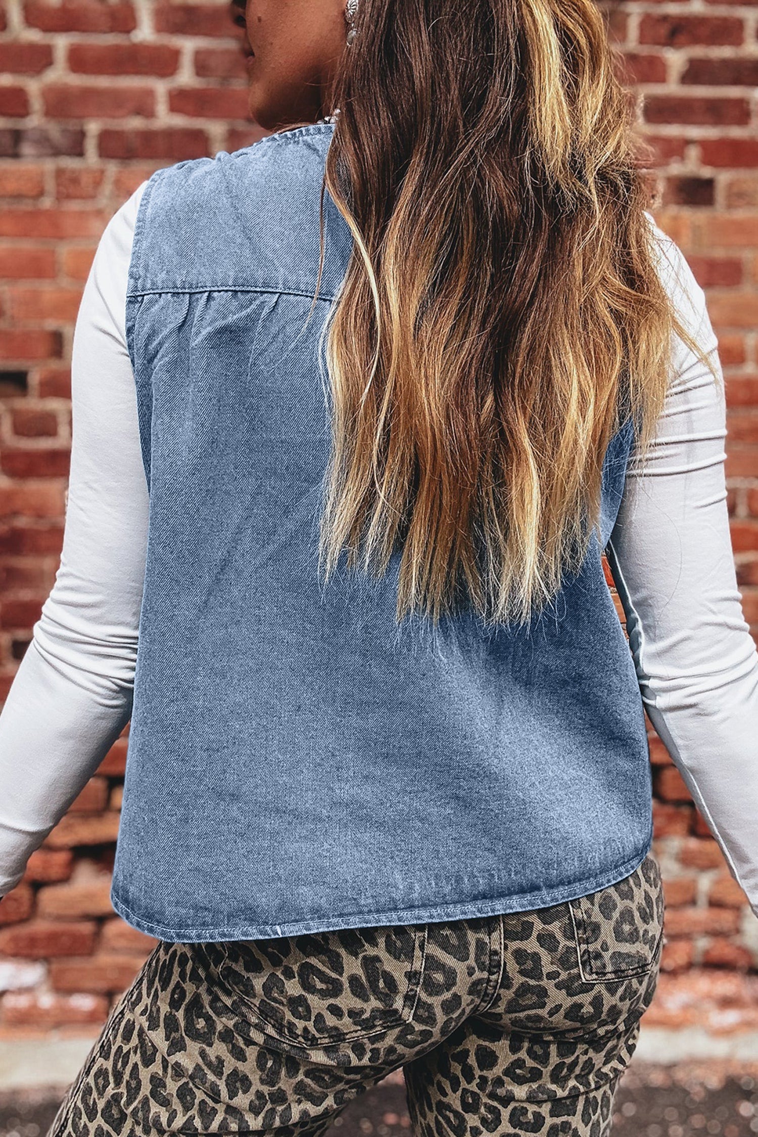 Myosotis Denim Pleated Patchwork Sleeveless Top c4cd7bc53bd4c57b