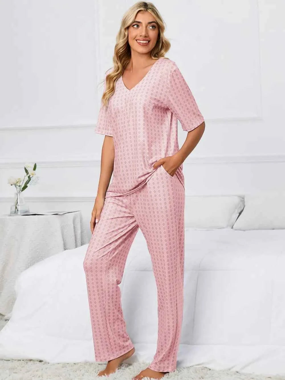 Printed V-Neck Top and Pants Lounge Set c4ce4285-aead-4164-87ce-26dfd96ab7d2-Max
