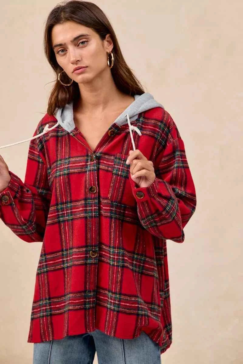 BiBi Brushed Plaid Hooded Jacket c4cf003259b44f4bbaab242790acf518-Max-Origin