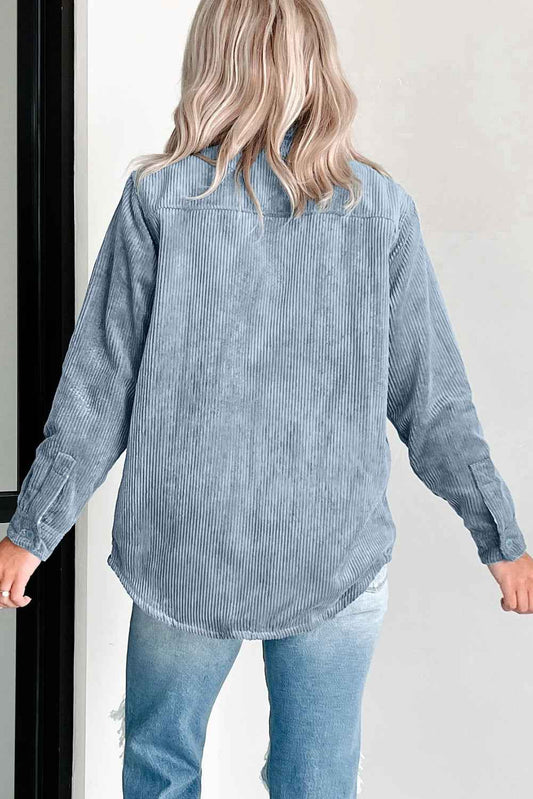 Stone Blue Plaid Corduroy Reversible Button Up Jacket c4d38affa6368cb6