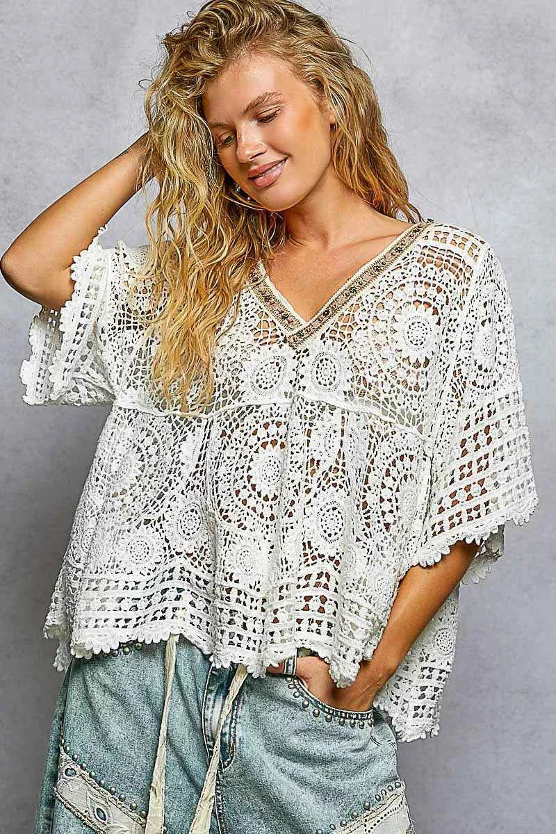 V-Neck Crochet Top with Scalloped Hem c4d59048-aa90-466f-9512-2463ba00f4b0-Max-Origin