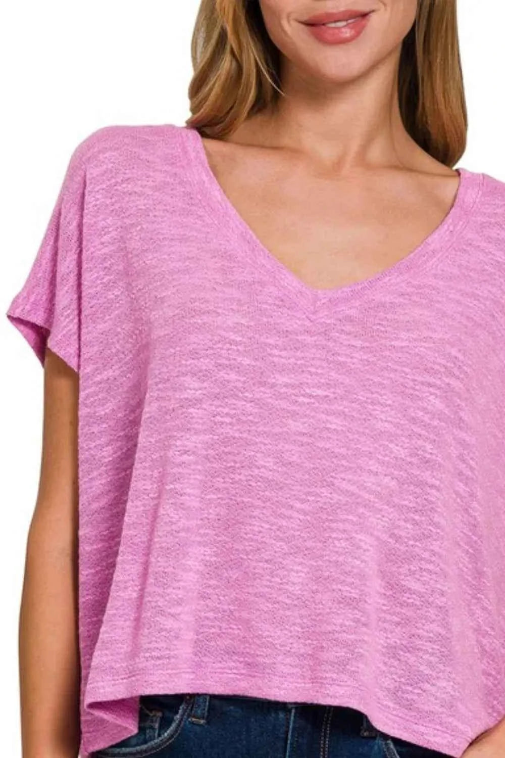 Zenana Hacci Slub V-neck Drop Shoulder Crop Top c4daee8c-a994-4586-bde8-2a39d33e8374-Max-Origin