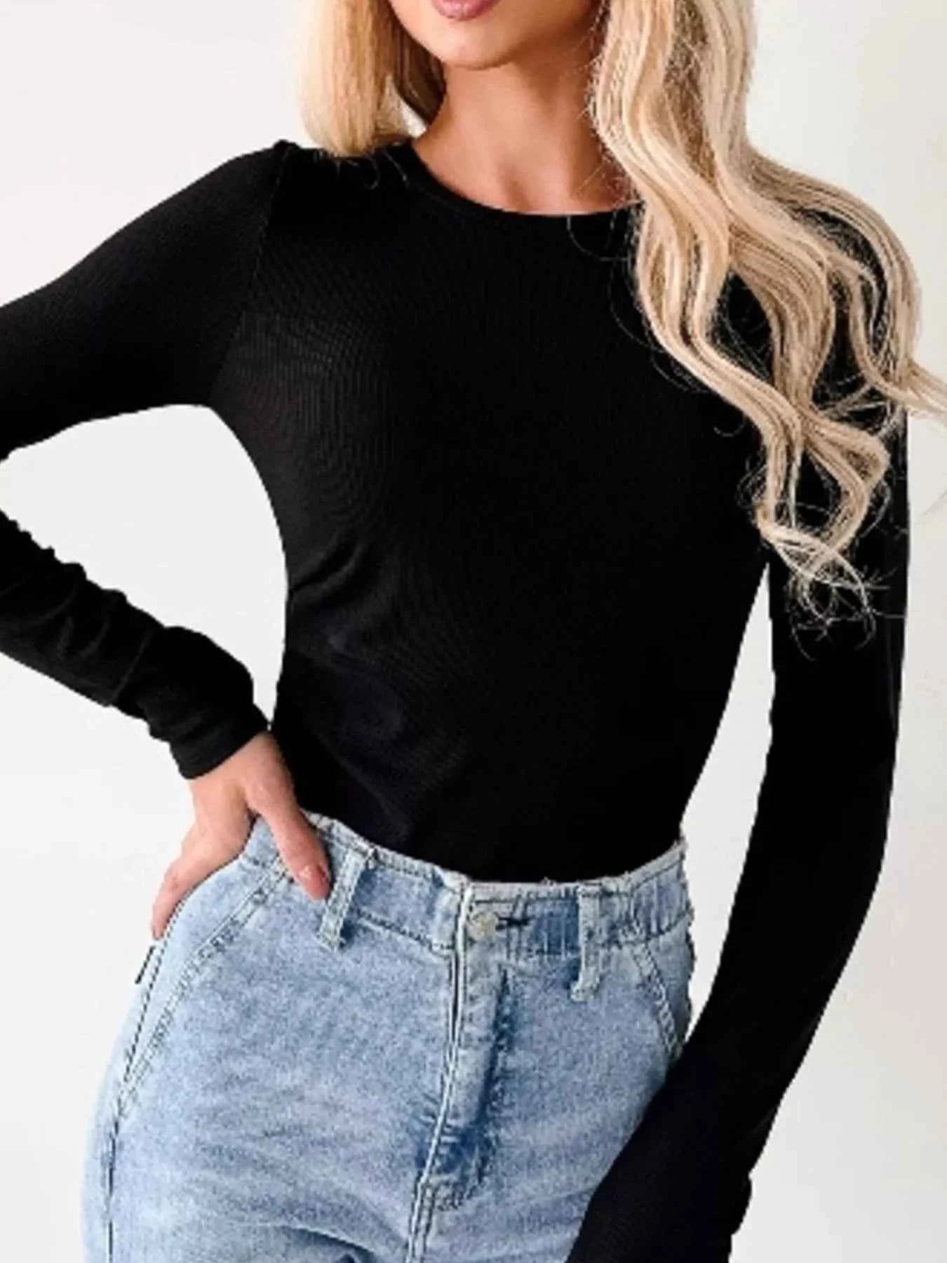 Ribbed Long Sleeve Fitted Bodysuit c4dc49a4-aac6-43b7-b4e4-3f7230257dd2-Max-Origin
