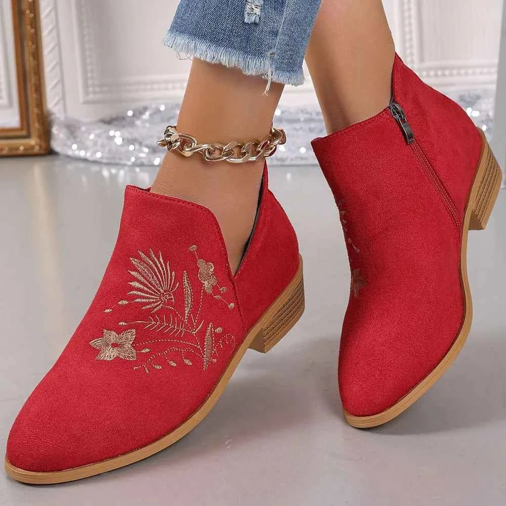 Embroidered Suede Point Toe Block Heel Boots c4e607f9-e441-49e5-afab-d1c242667914-Max