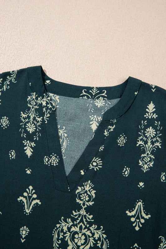Boho Floral Lettuce Trim 3/4 Sleeve Mini Dress c4ec6bb5-87b9-43e5-be85-da7c3bd01227