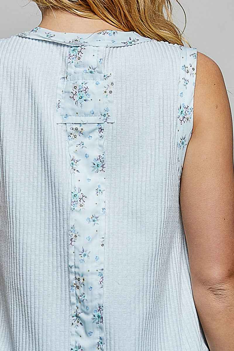 POL Floral Print Patche Round Neck Ribbed Tank with Double Gauze Ruffle Accents c4ef6d79-4d77-4d05-a205-4370ff3c11e3-Max