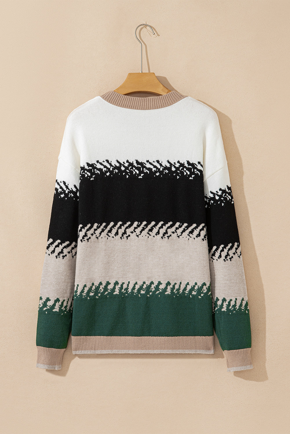 Black Stylish Color Block Pattern Drop Shoulder Sweater c4f3cea130a2b17d
