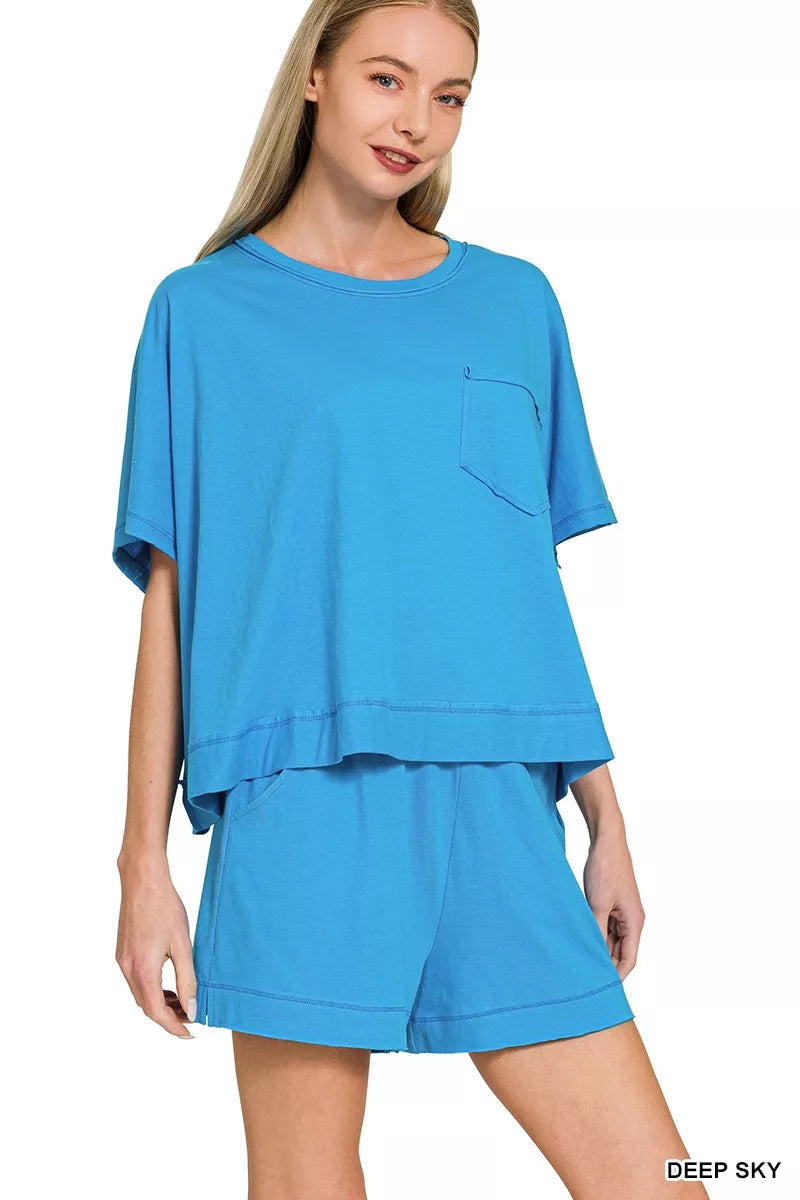 Zenana Exposed Seam Boxy Top & Shorts Set DEEP SKY c4f6fcfeb34d48bba6fd461ef14fc970-Max-Origin