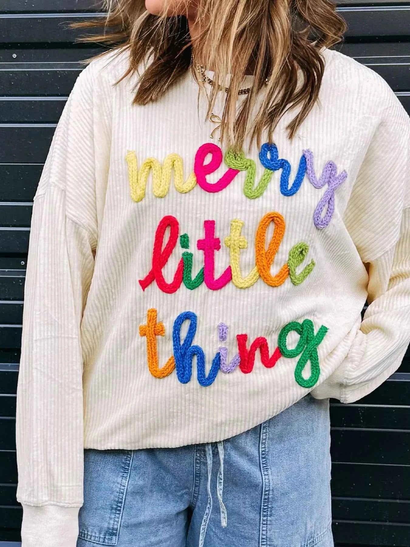 Merry Little Thing Corded Letter Graphic Ribbed Sweatshirt Beige c4f9f4c9-c996-4ff9-896f-ea9e574a3592-Max-Origin