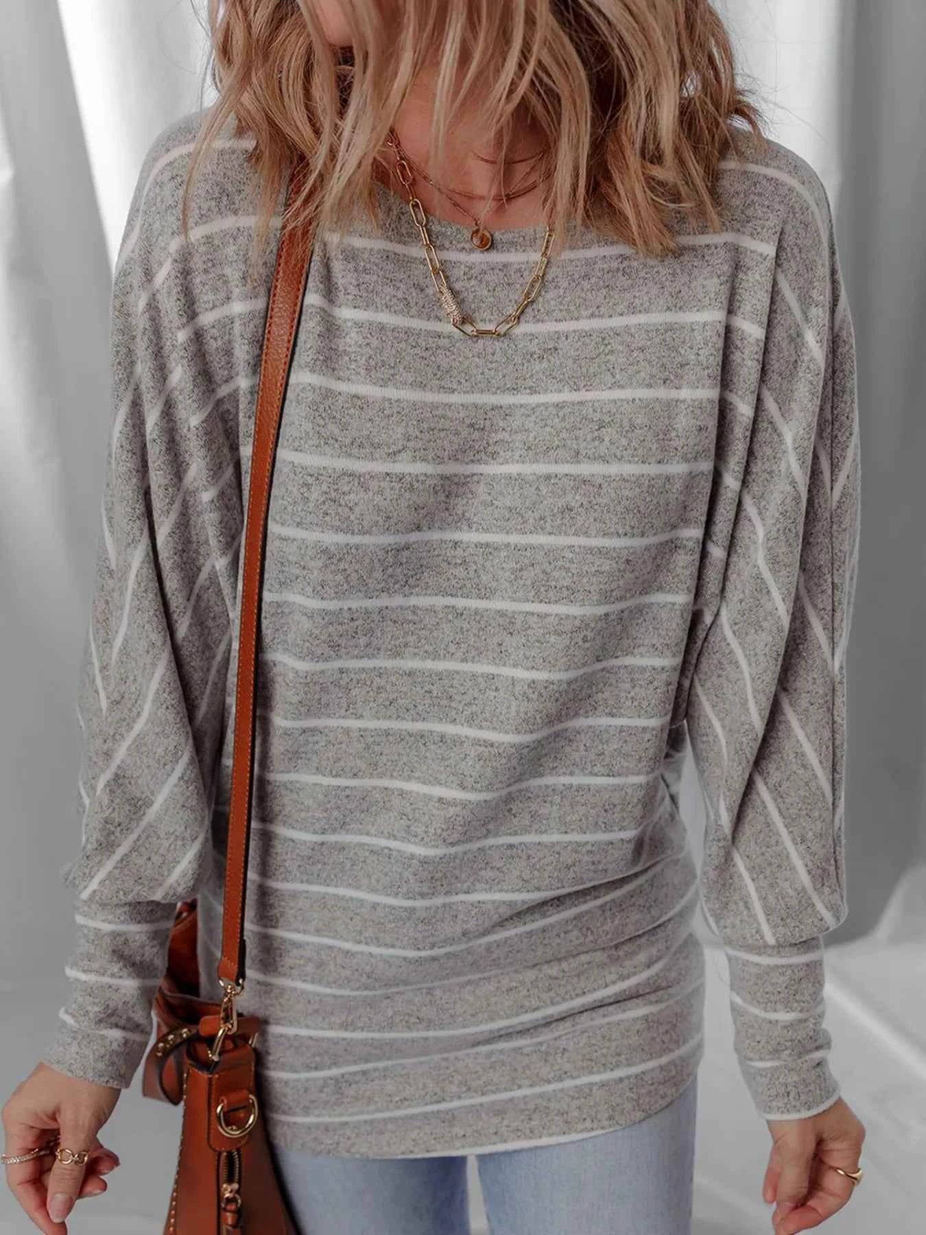 Stripe Dolman Sleeve Drop Shoulder Top c4fbdcbd4632439397e7296170789813-Max-Origin