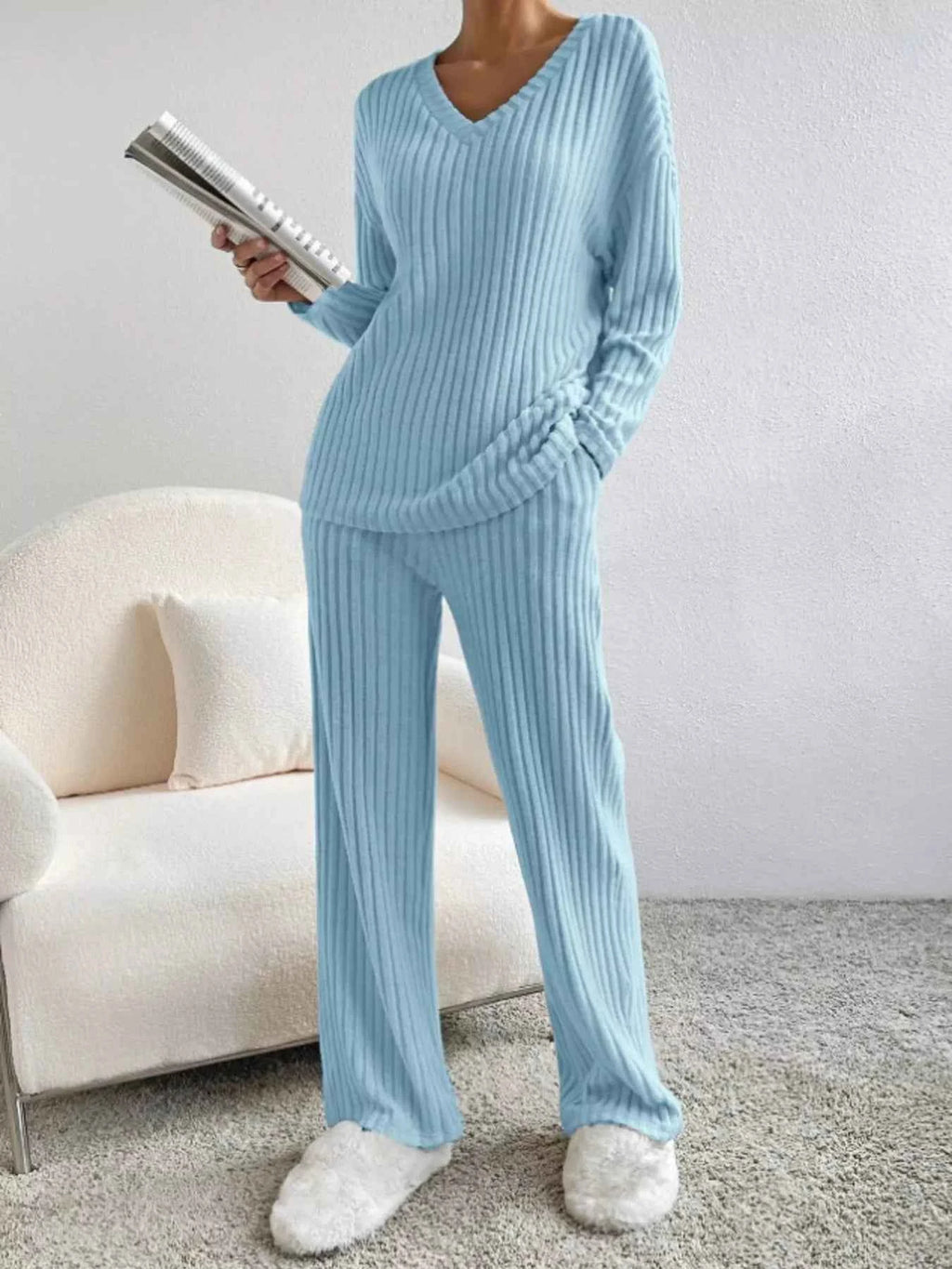 Ribbed Knit Long Sleeve Top and Pants Set c5101d90549942b082e2d1b88ec5f0bb-Max-Origin