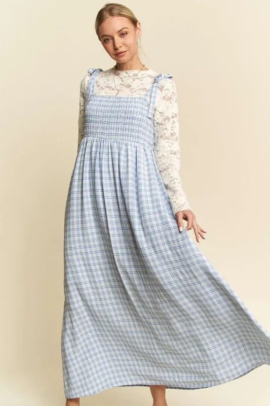 Plaid Smocking Sleeveless Maxi Dress c519ebe06b2f4688af9acb48de02451f-Max-Origin