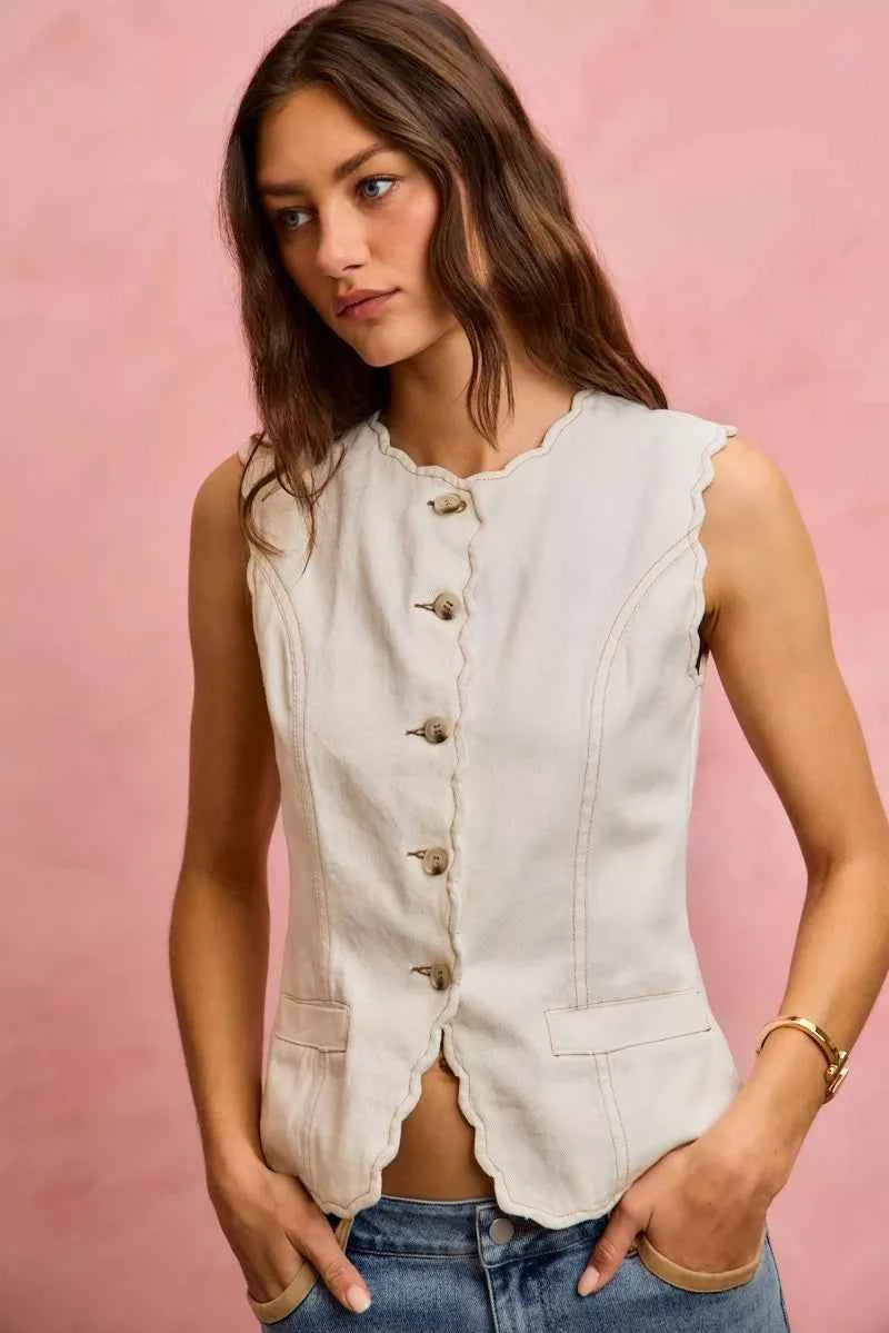 SO ME Scalloped Edge Cotton Twill Washed Vest Top c532daeff1754adca15d6124f1c796c3-Max-Origin