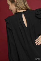 Umgee Linen Ruffle Shoulder Pleated Babydoll Dress c53e831e-529c-44cf-a107-f7e0f1f5fe8d-Max-Origin