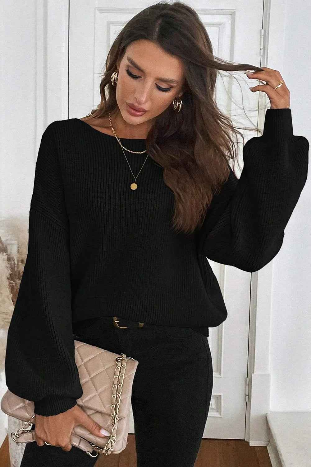 Red Dahlia Ribbed Knit Ribbon Knot Backless Drop Shoulder Sweater c53e8ec2615f2f8c