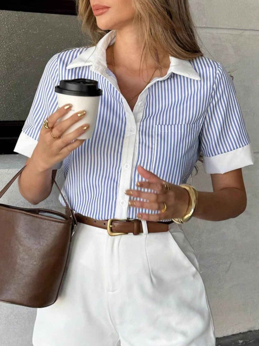 Striped Button-Down Short Sleeve Shirt c5415e9f-adb2-4c8e-9fbd-57eeeafa43fc-Max