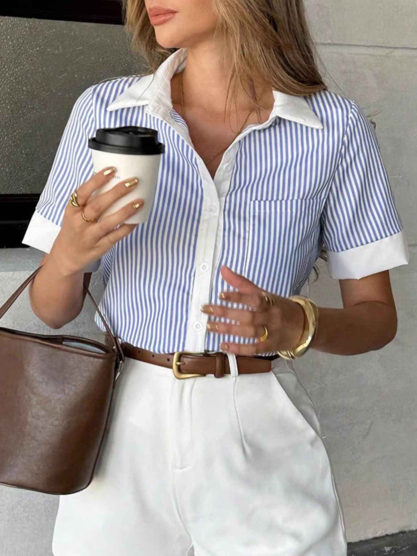 Striped Button-Down Short Sleeve Shirt c5415e9f-adb2-4c8e-9fbd-57eeeafa43fc-Max