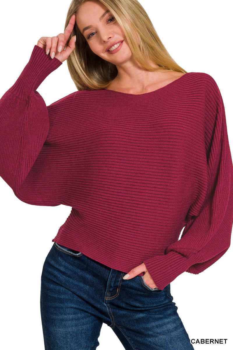 Zenana Boat Neck Balloon Sleeve Sweater c54308ae4ab540699d43e2209a607fd0-Max