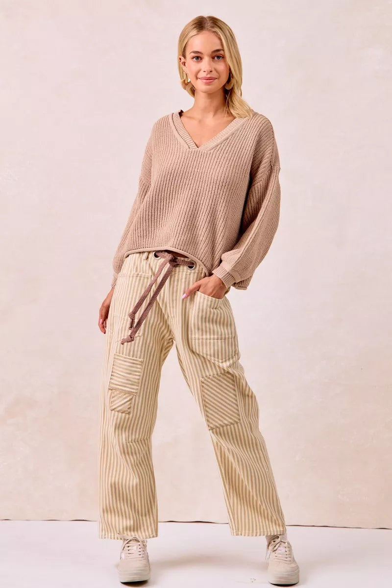 BiBi Drawstring Striped Twill Barrel Pants c54a33dd3fc949569223837943c481ba-Max-Origin
