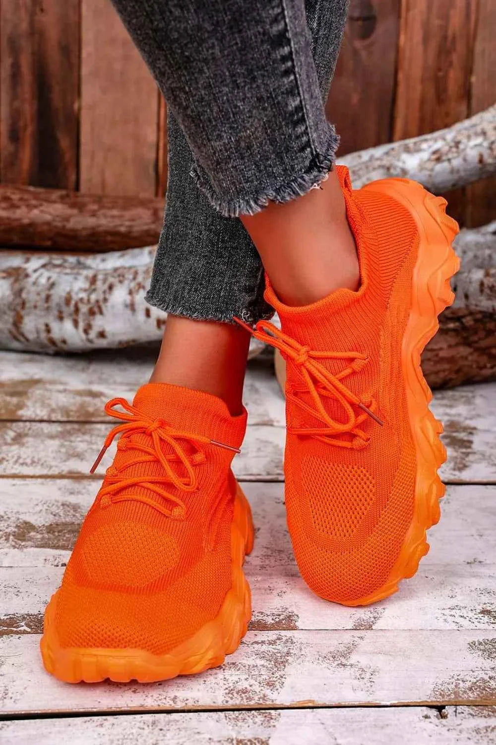 Mesh Lace-Up Round Toe Athletic Orange c54e1316-560c-493d-9e13-1e492f0523d8-Max
