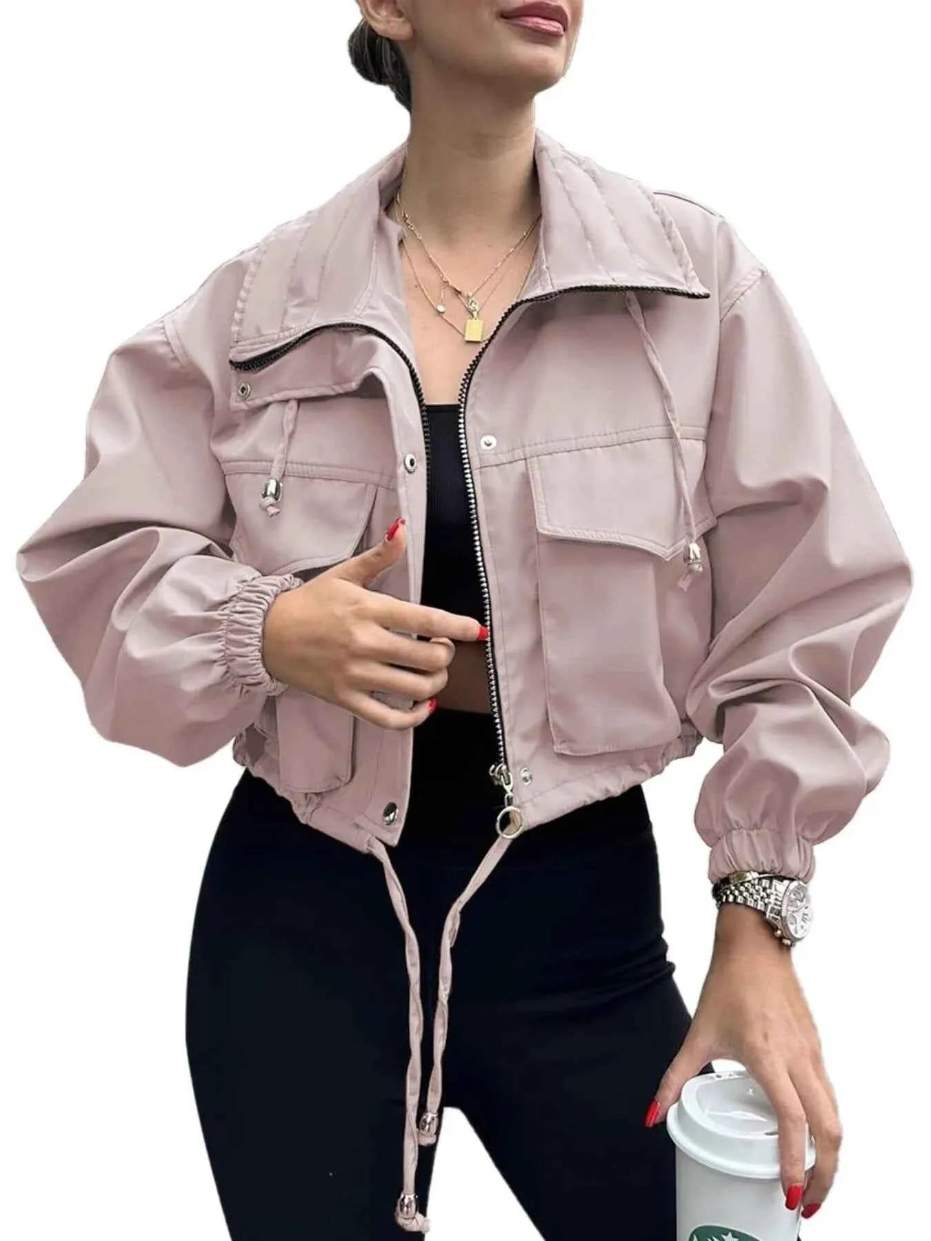 Drawstring Hem Zip Up Jacket c5520089c6cf436c866103554d6efa42-Max-Origin