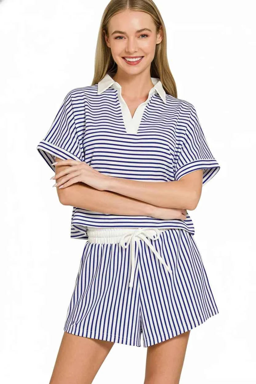 Zenana Striped Collared Top & Shorts Set c553a339-365a-46a5-a1c9-75d849bf9d0b-Max-Origin