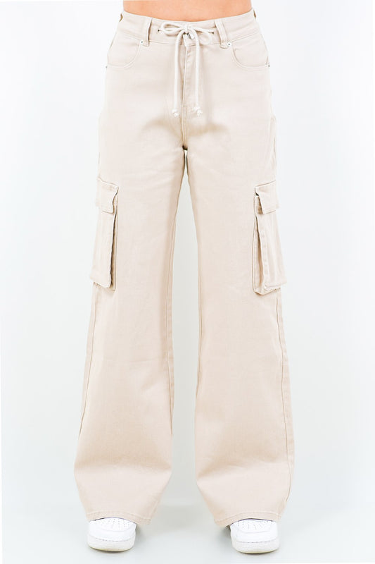 American Bazi Full Size Drawstring Wide Leg Cargo Pants Plus Size Apricot c55dd229-74d8-4879-a8dd-715e820471ee-Max