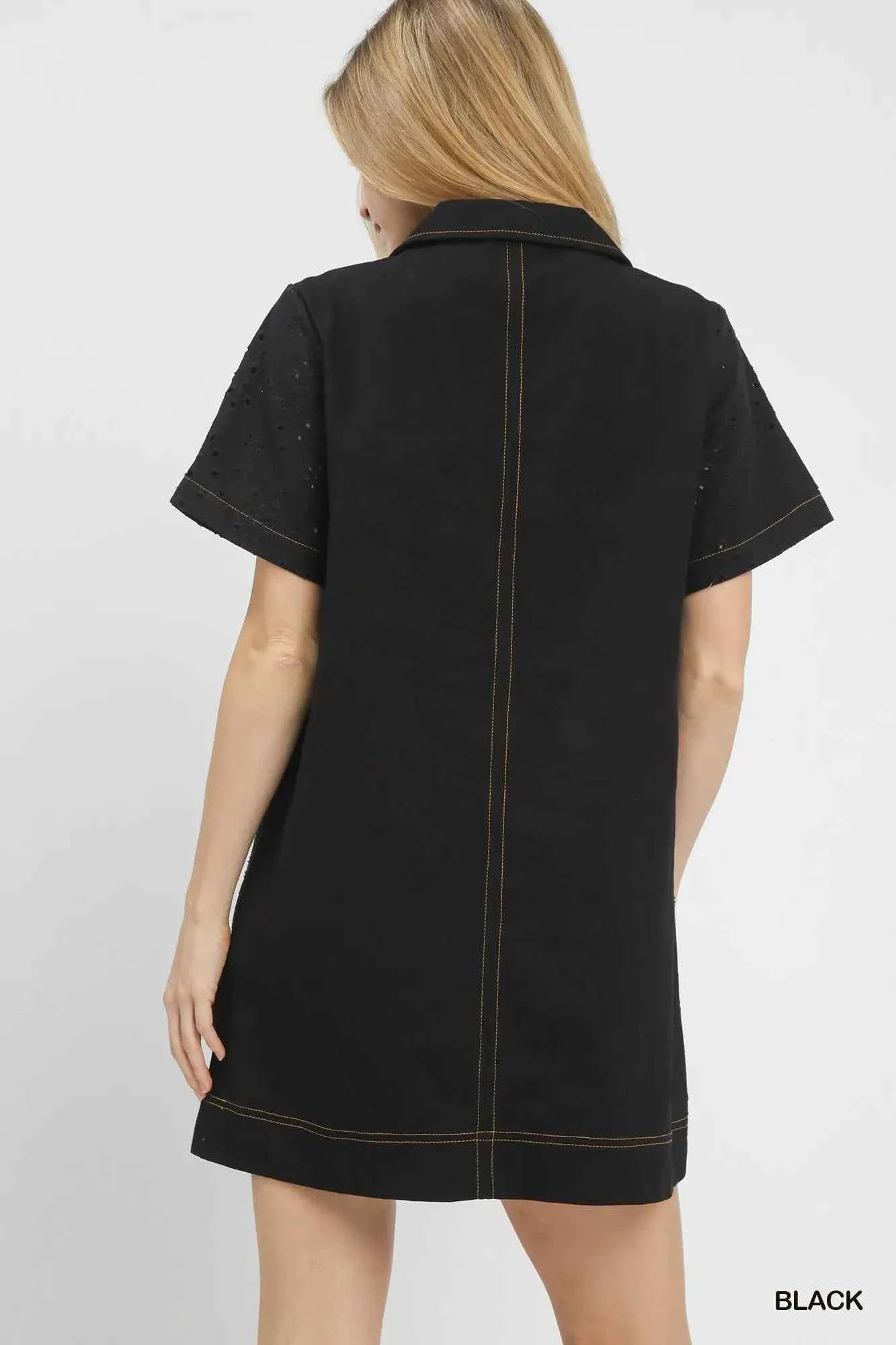 Umgee Eyelet Short Sleeve Shift Dress with Pocket c55ee94d-9fcb-44ac-ba97-31dda8d26222-Max-Origin
